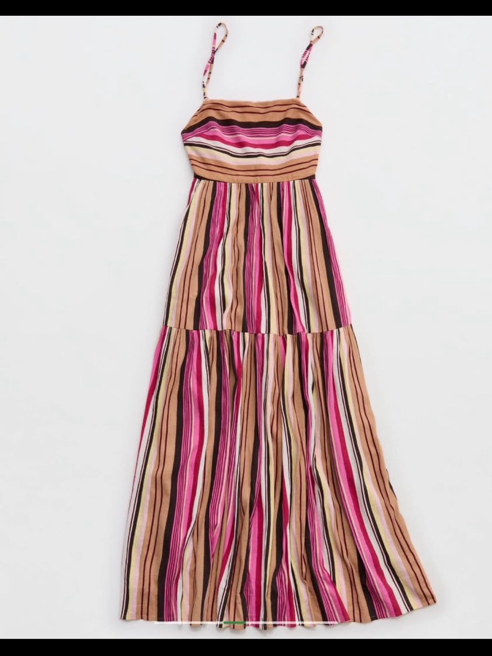aerie Pink and Tan Striped Maxi Dress with Spaghetti Straps